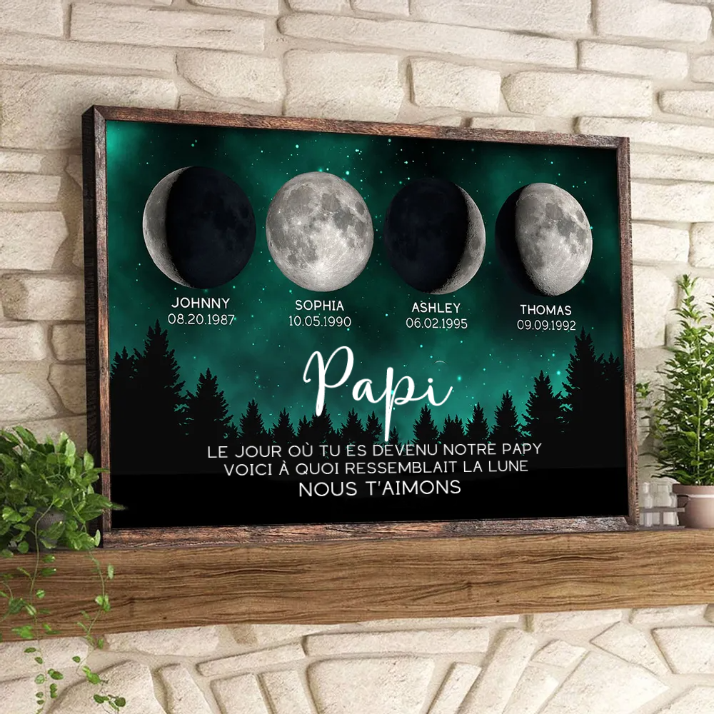 Affiche personnalisée des phases de la lune avec cadre – Cadeau pour Papa