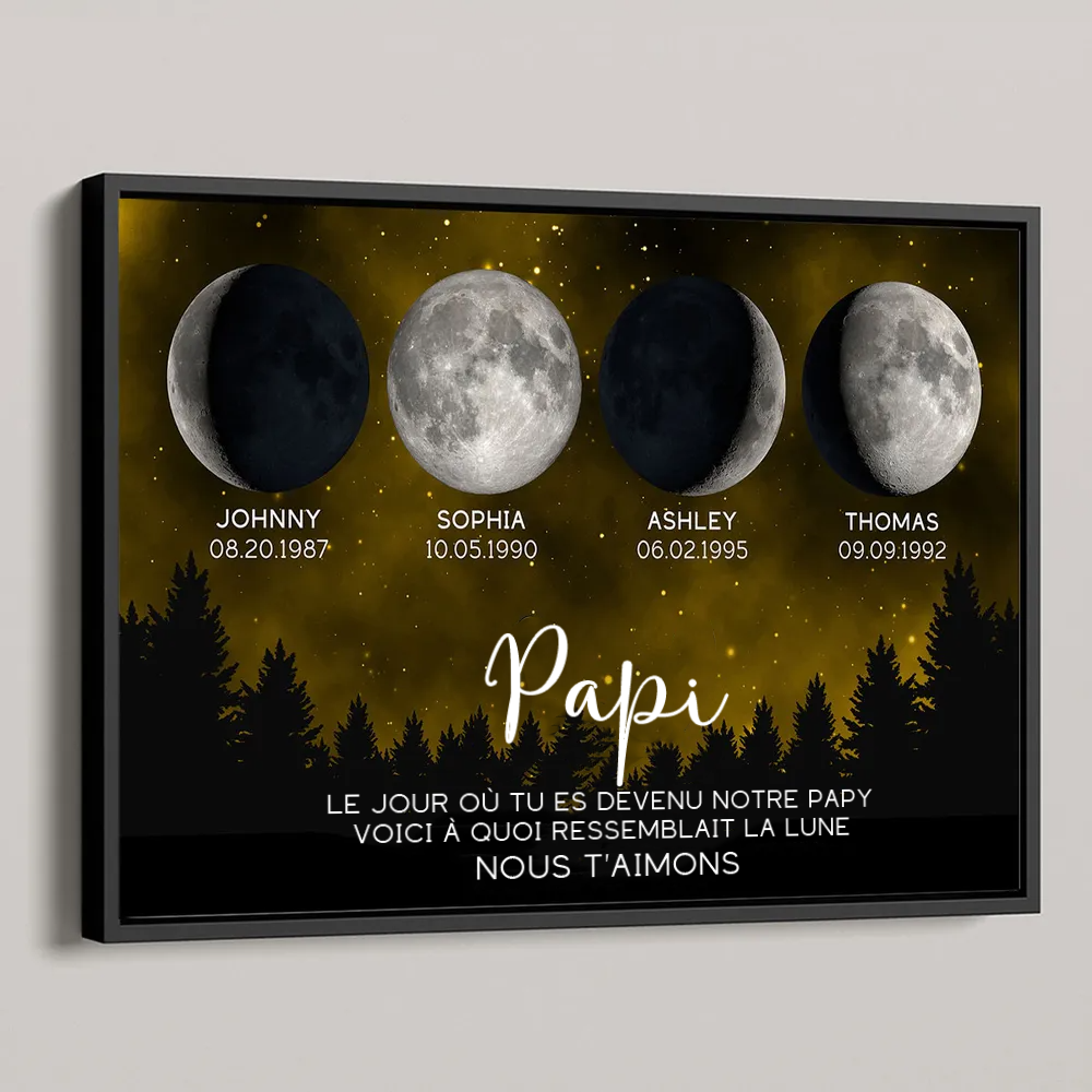Affiche personnalisée des phases de la lune avec cadre – Cadeau pour Papa