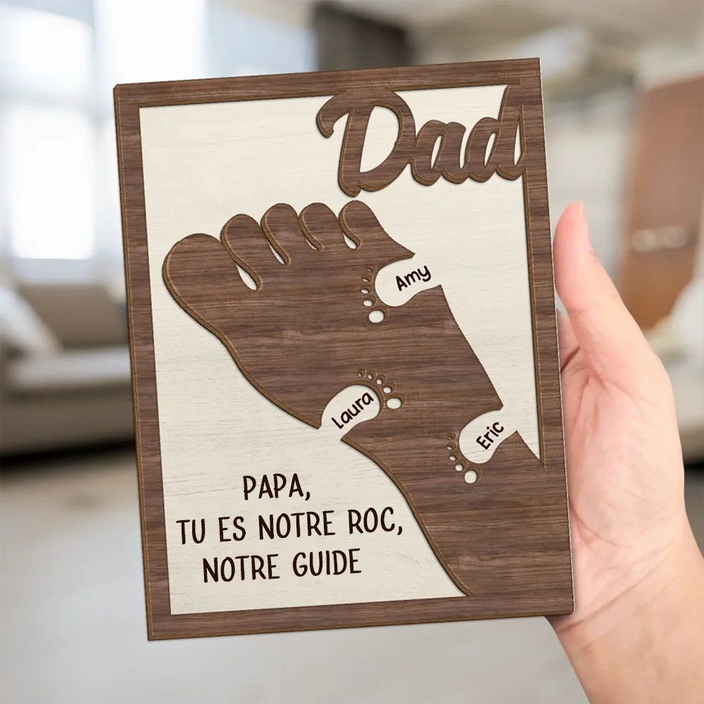 Plaque en bois personnalisée – Empreintes pour Papa