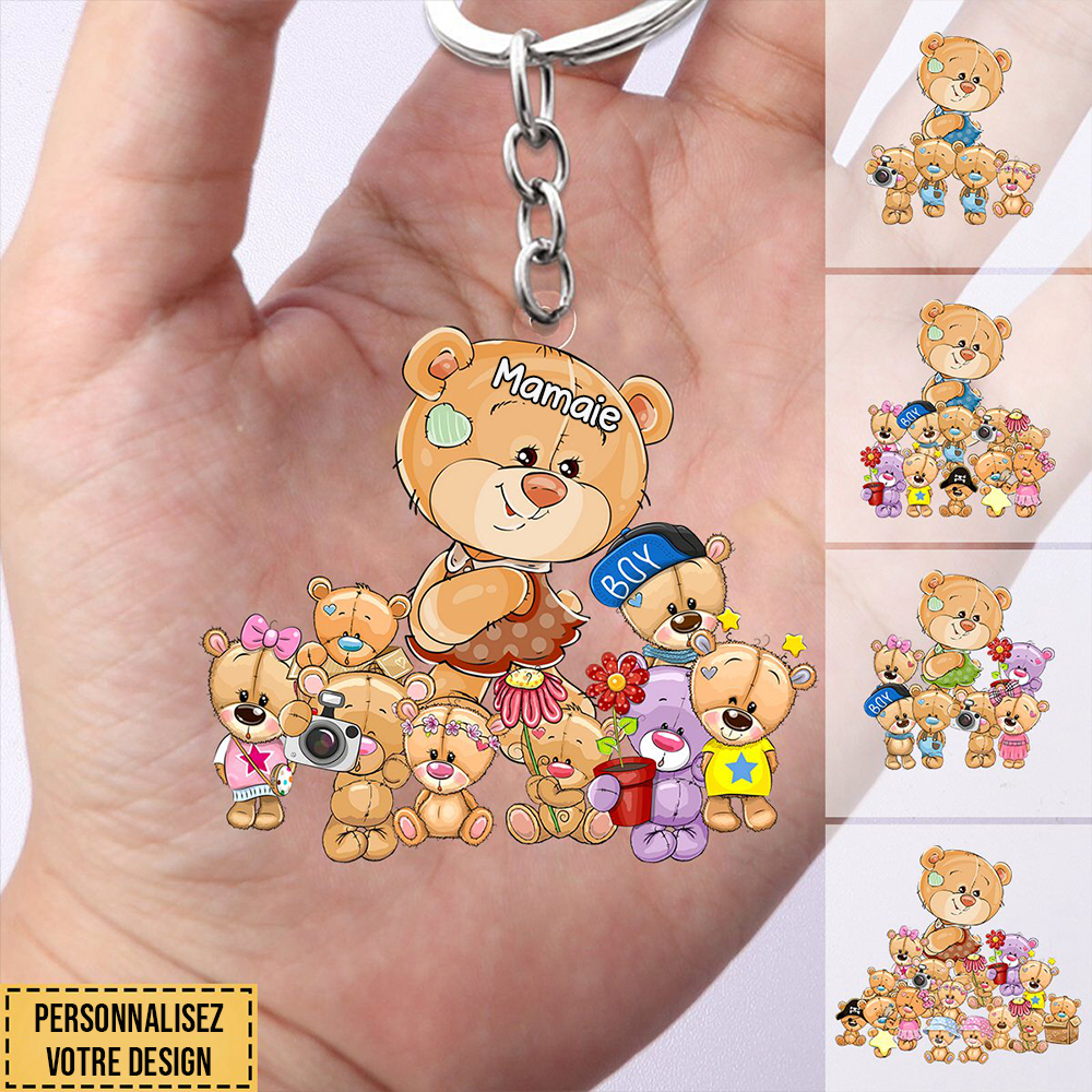 Porte-clés en acrylique avec poupée ours
