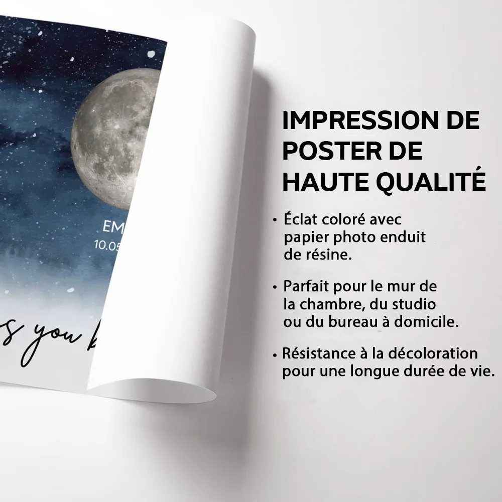 Affiche personnalisée des phases de la lune avec cadre en bois – Cadeau pour Maman et Papa