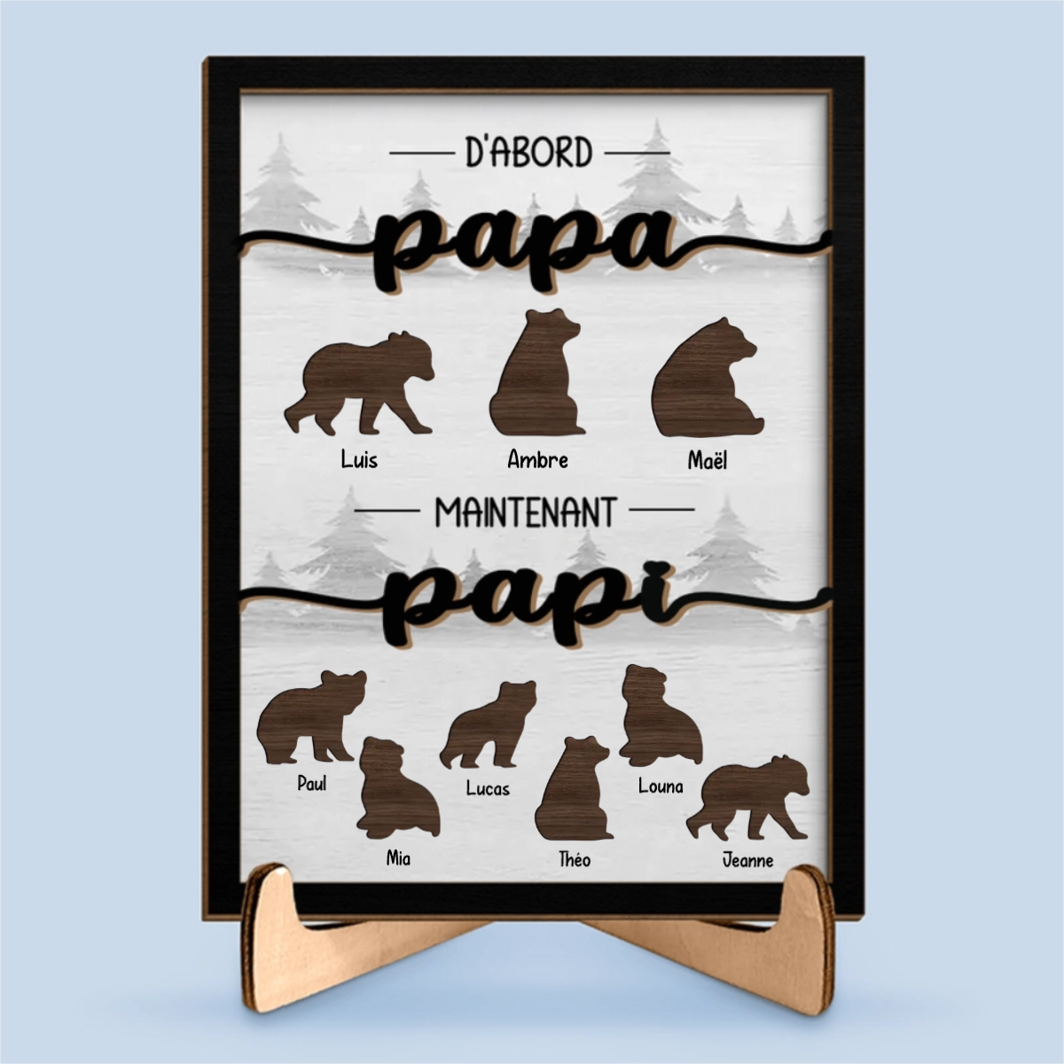 D'abord Papa, Maintenant Papi - Plaque en bois personnalisée avec motif animalier