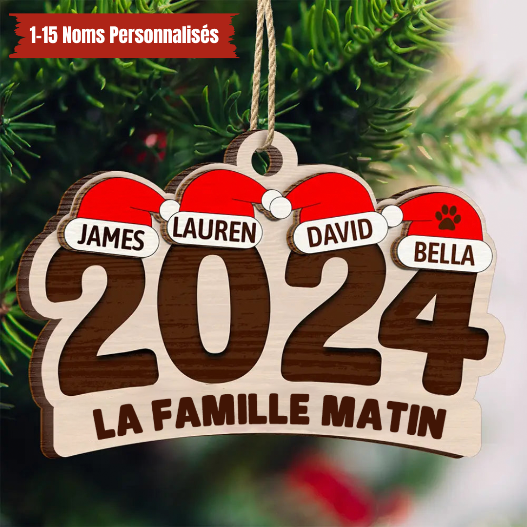 Pendentif de Noël personnalisé 2024 - Noms de famille et animaux domestiques