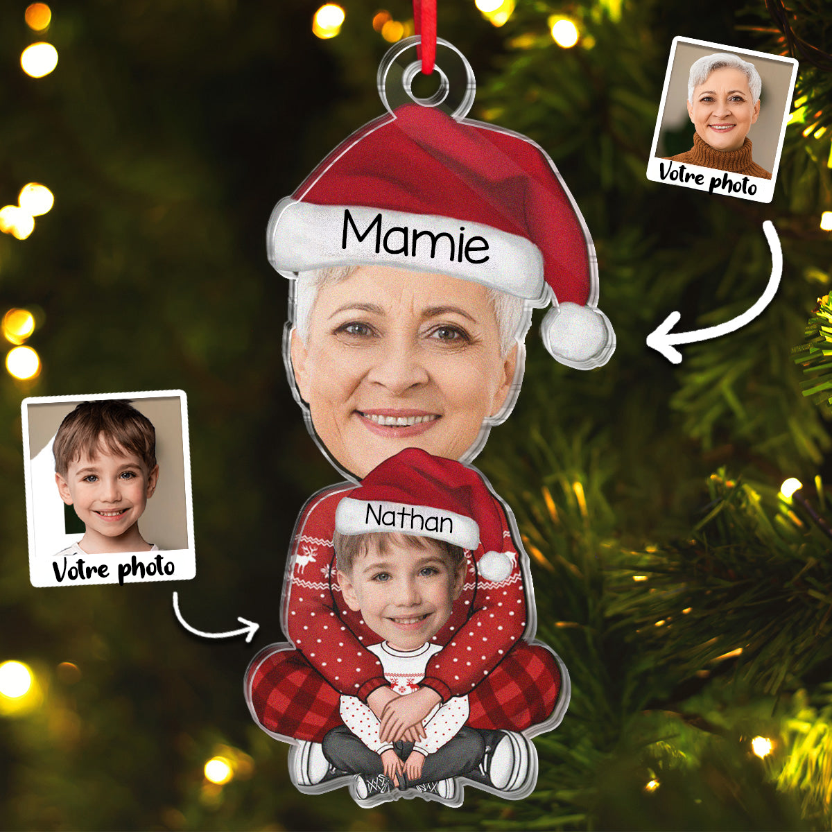 Pendentif de Noël personnalisé avec photo - Cadeau parfait pour grand-mère & petits-enfants