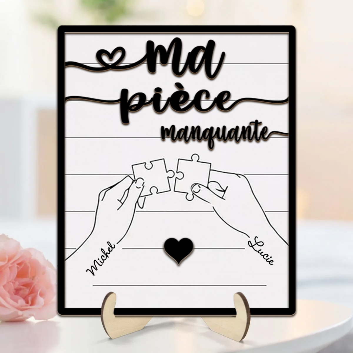 Tableau d'amour personnalisé en bois-Ma pièce manquante