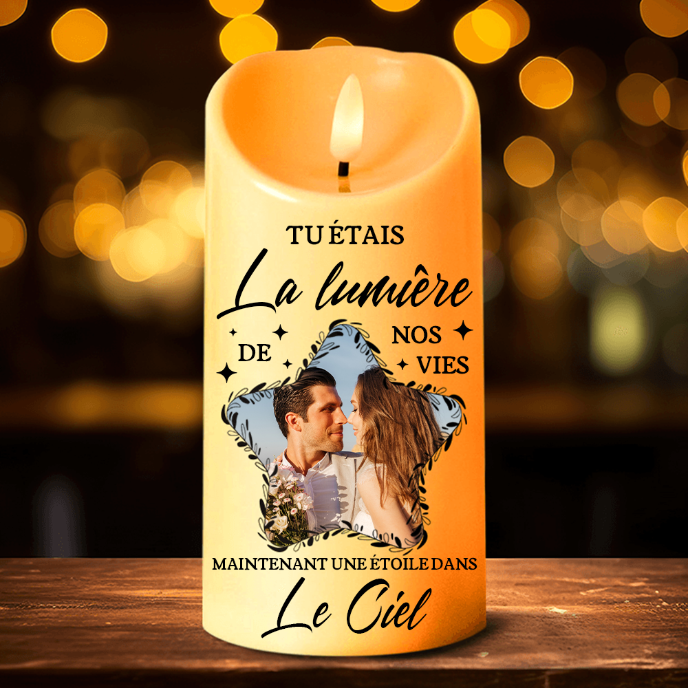 Bougie LED en forme d’étoile avec photo – Bougie commémorative