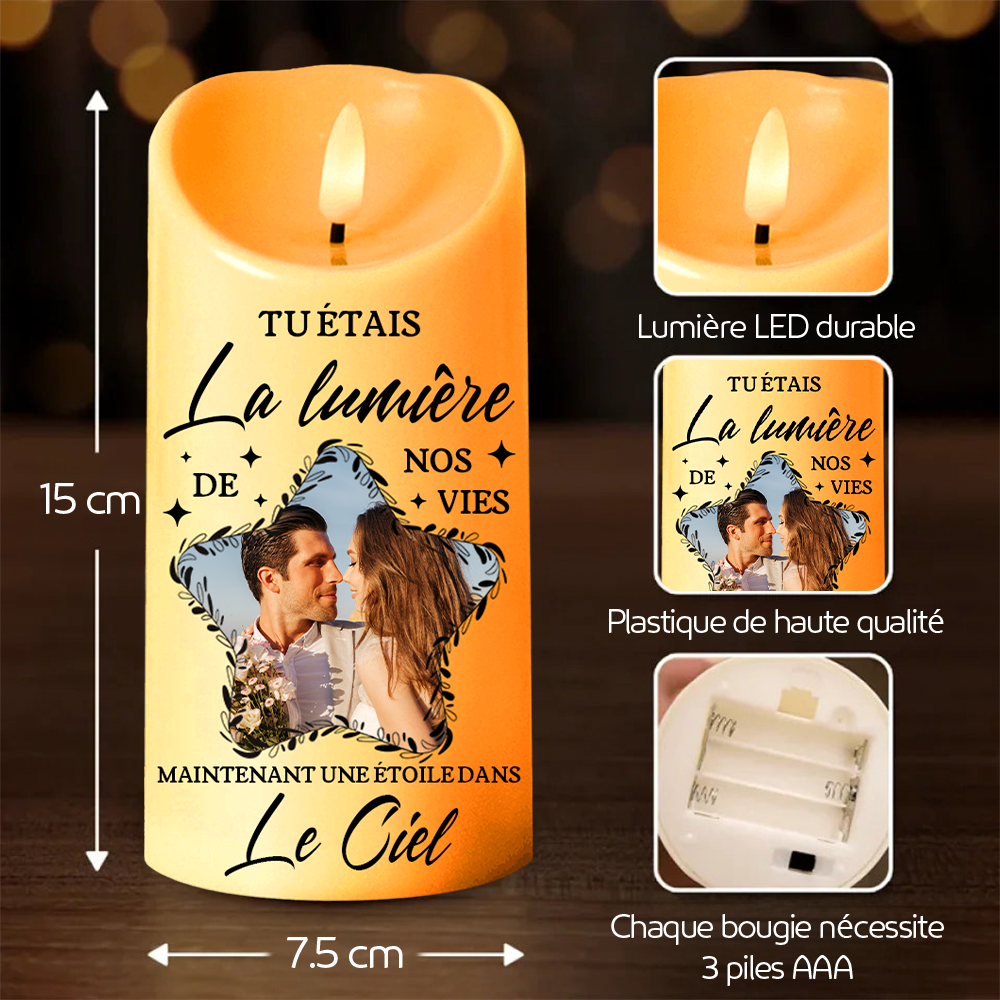 Bougie LED en forme d’étoile avec photo – Bougie commémorative