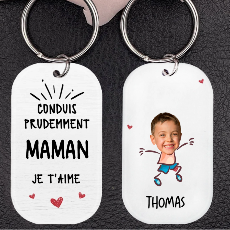 Porte-clés Conduis prudemment avec photo – Cadeau pour la famille