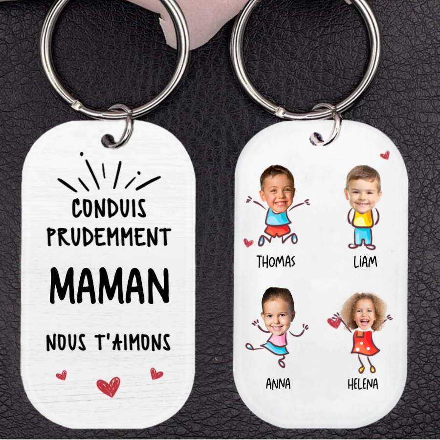 Porte-clés Conduis prudemment avec photo – Cadeau pour la famille