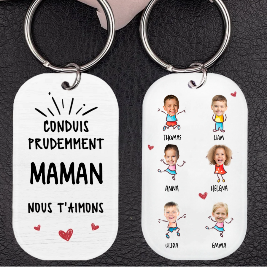 Porte-clés Conduis prudemment avec photo – Cadeau pour la famille