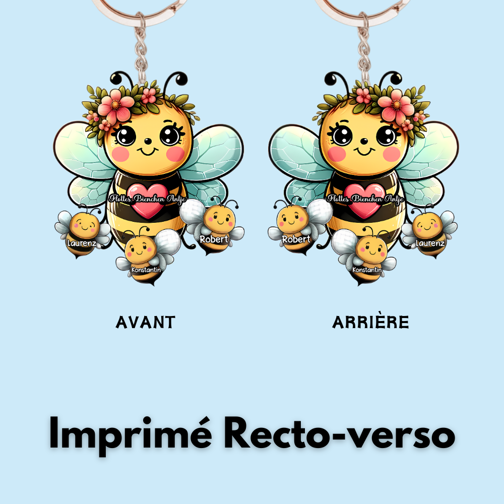 Abeilles – Porte-clés en acrylique personnalisé pour Mamie et Maman