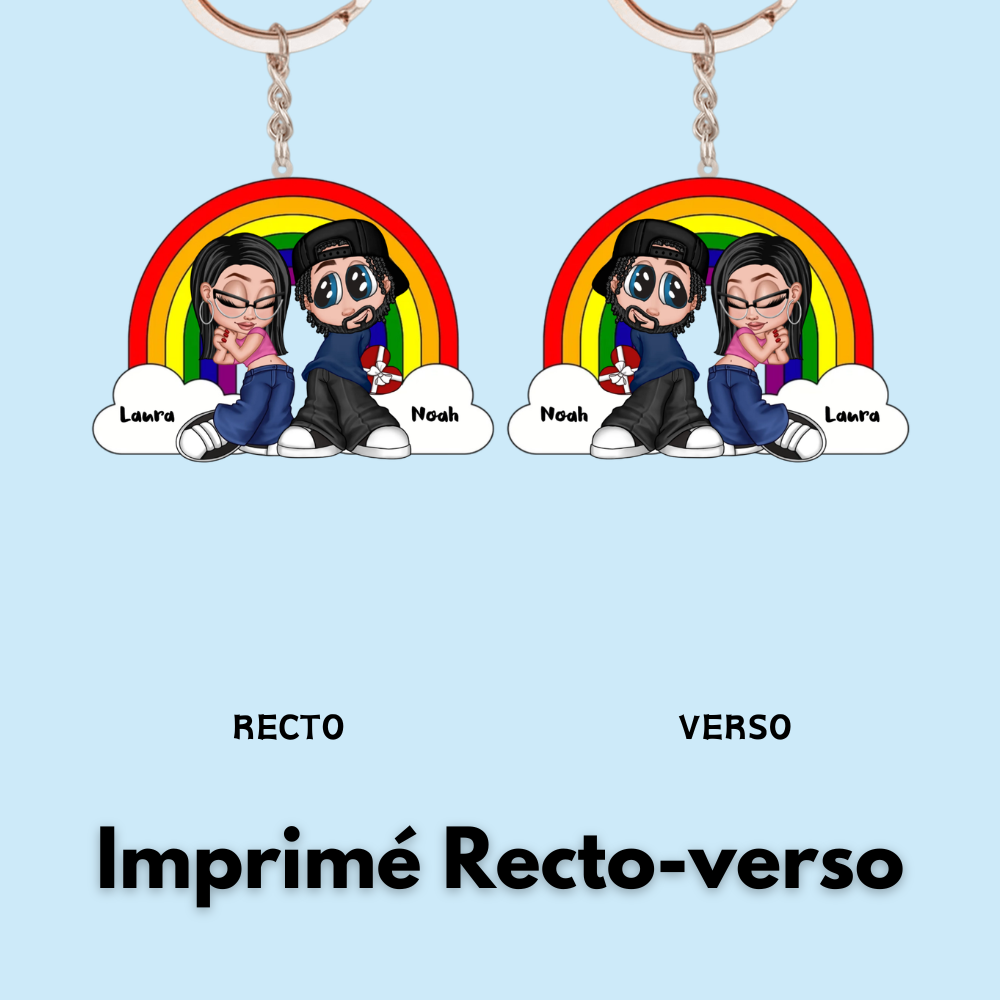Porte-clés personnalisé en acrylique – Cadeau pour couple LGBT arc-en-ciel