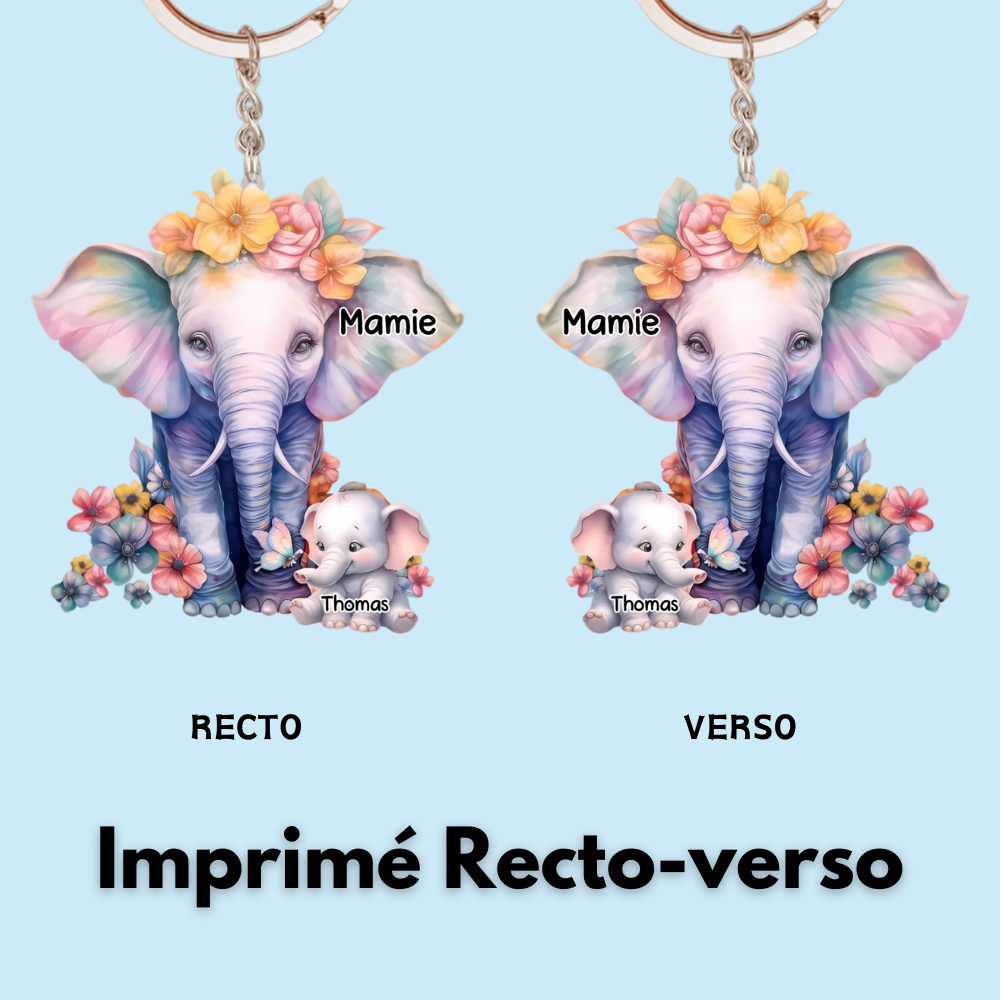 Éléphants – Porte-clés en acrylique personnalisé pour Mamie et Maman
