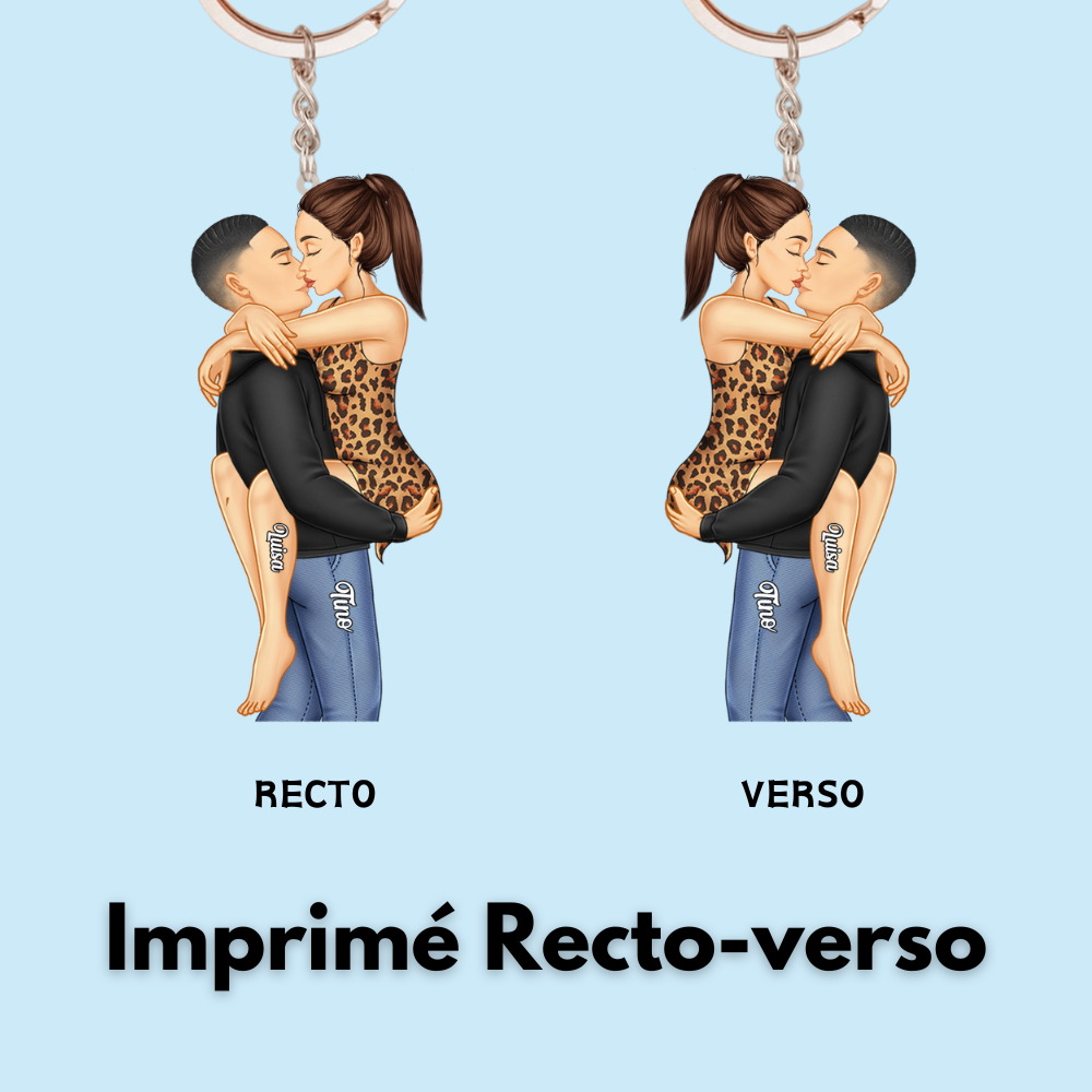 Couple s'embrasse - Cadeau d'anniversaire pour les couples - Porte-clés acrylique personnalisé