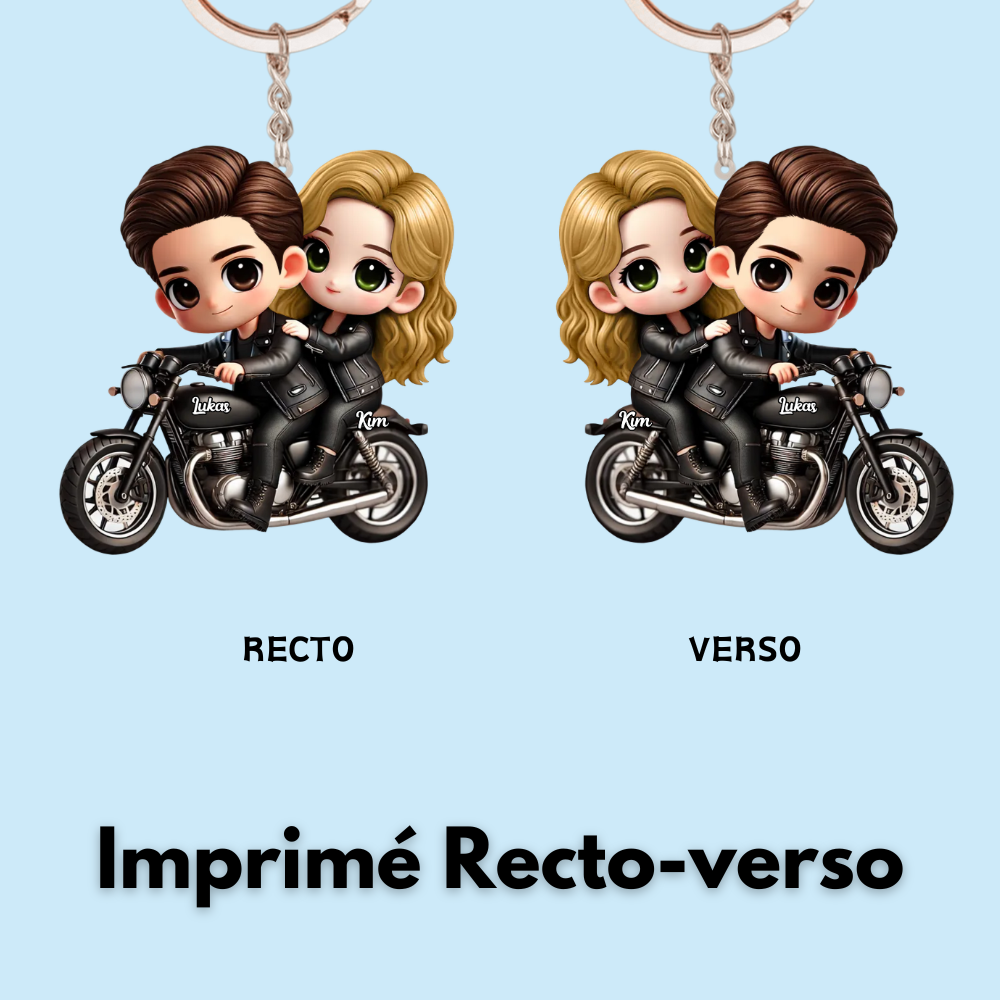 Couple sur moto – Porte-clés en acrylique personnalisé, cadeau pour couple
