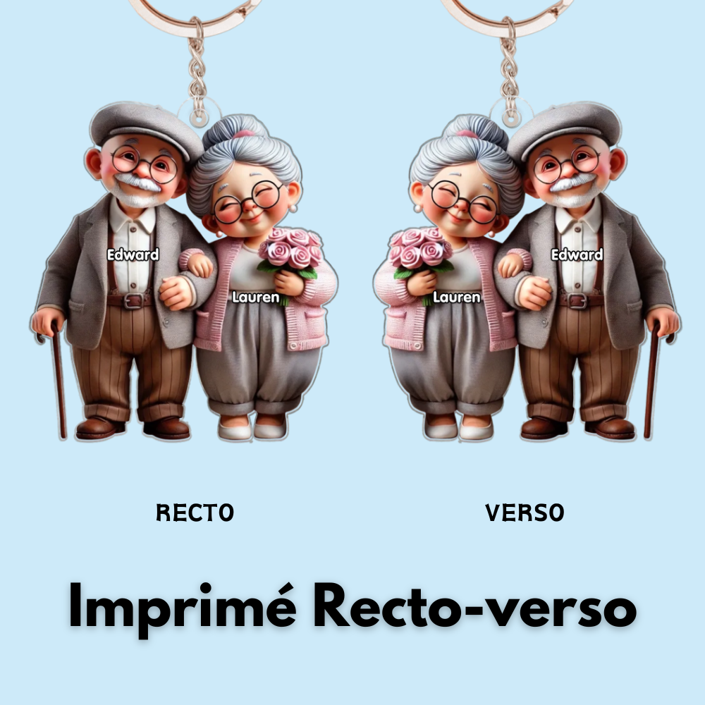 Porte-clés en acrylique pour couple âgé avec noms – Cadeau pour couple et grands-parents