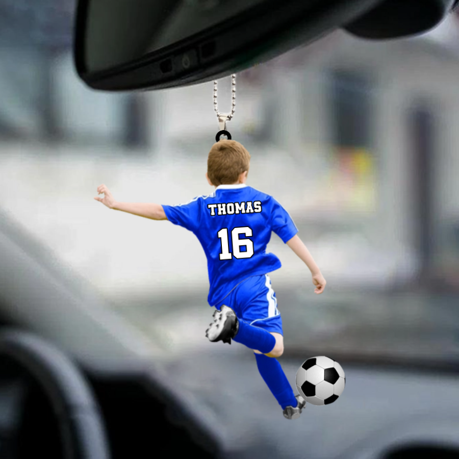 Enfant footballeur – Pendentif de voiture personnalisé en acrylique, cadeau pour garçon