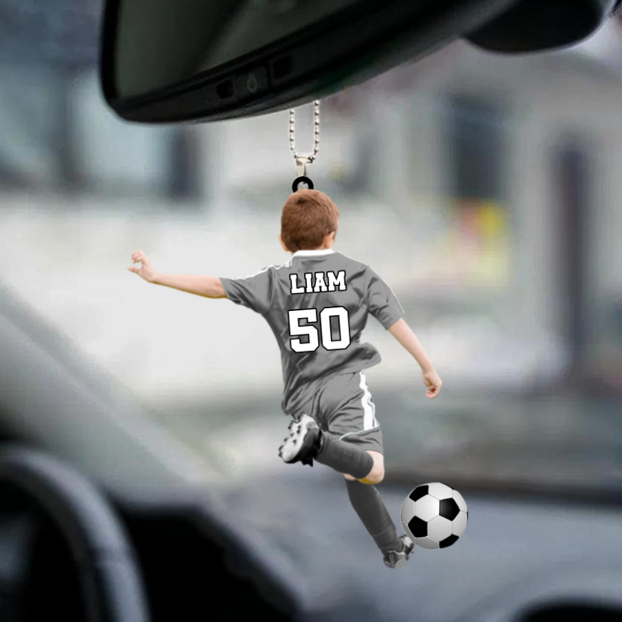 Enfant footballeur – Pendentif de voiture personnalisé en acrylique, cadeau pour garçon
