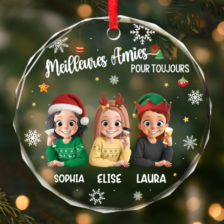 Décoration en verre personnalisée « Meilleures amies » – Décoration de Noël