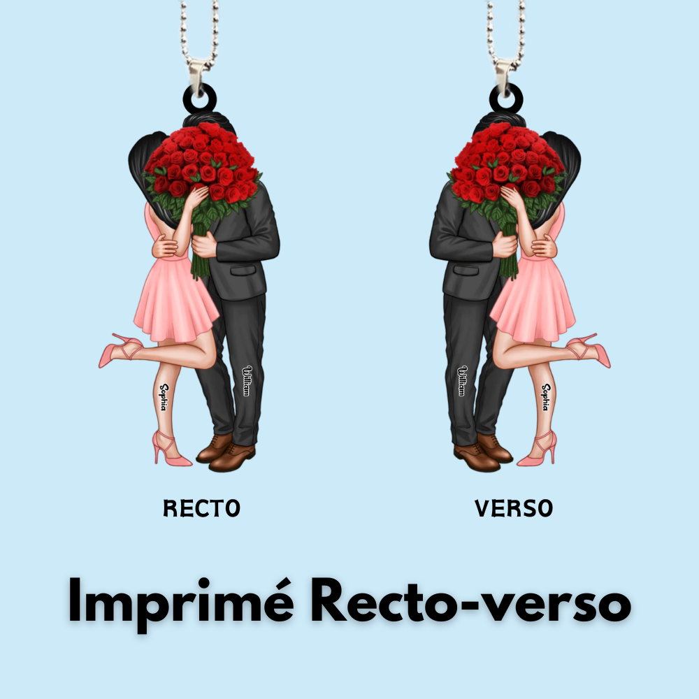 Couple avec bouquet de roses – Pendentif en acrylique personnalisé
