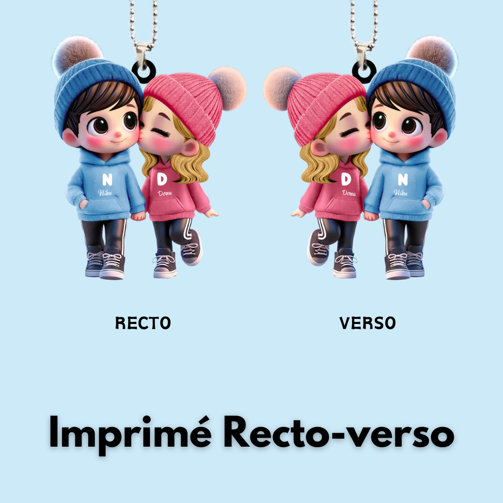 Pendentif de voiture personnalisé – Adorables amoureux
