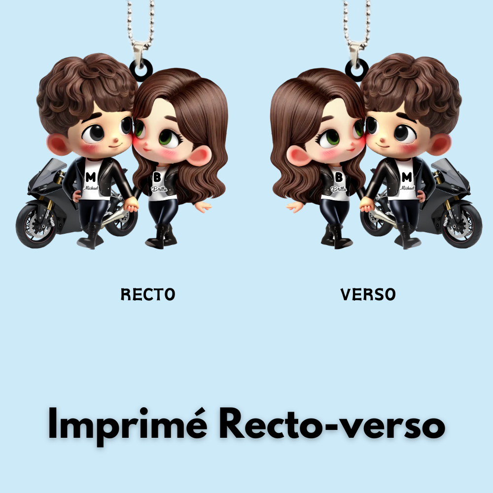 Porte-voiture en acrylique Cartoon pour couple à moto – Cadeau pour couple
