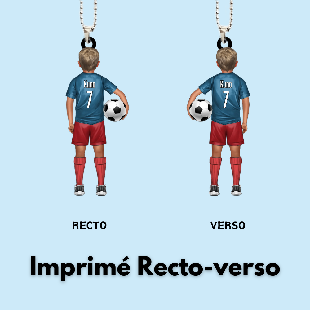 Enfant footballeur – Pendentif de voiture personnalisé pour fils et fille