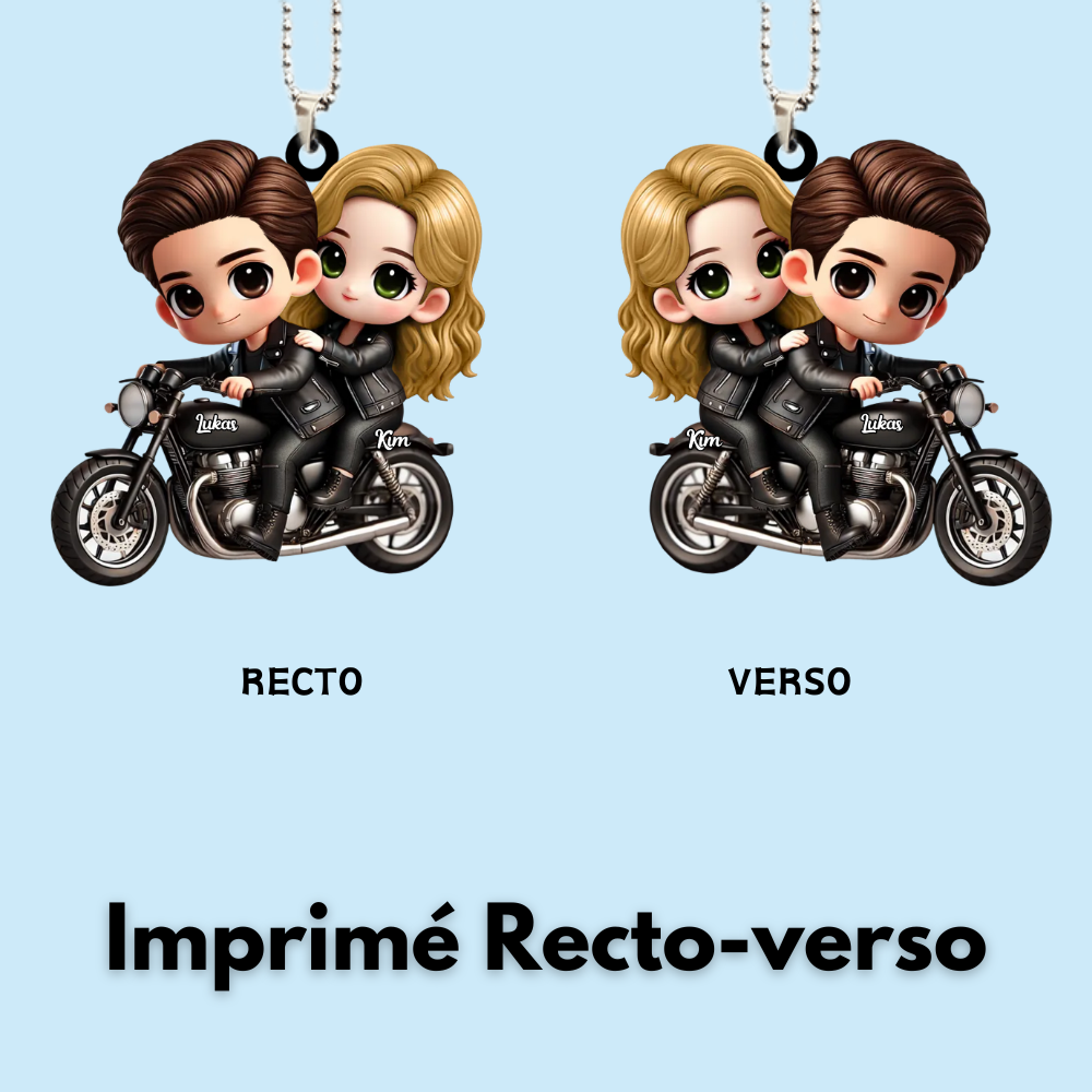 Couple sur moto – Pendentif en acrylique personnalisé, cadeau pour couple