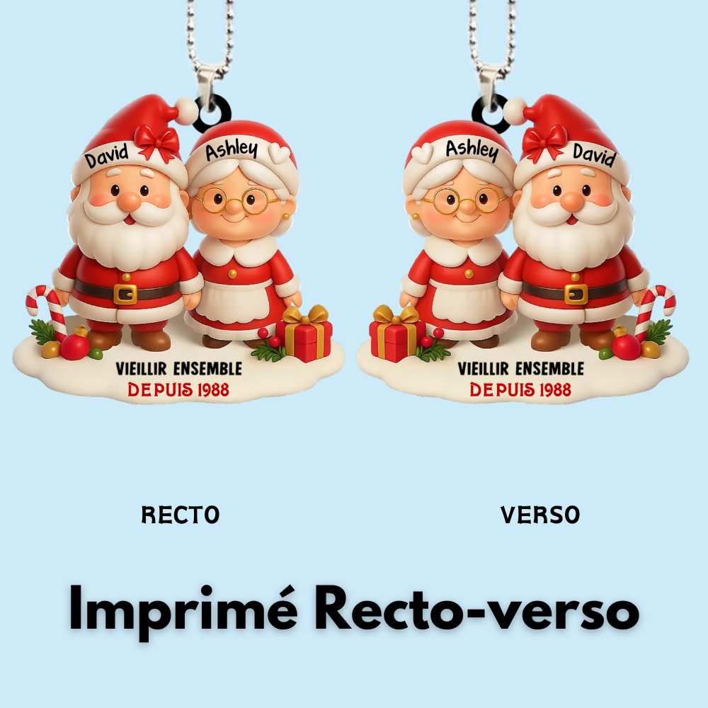 « Vieillir ensemble » – décoration de Noël personnalisée en acrylique avec couple de Pères Noël