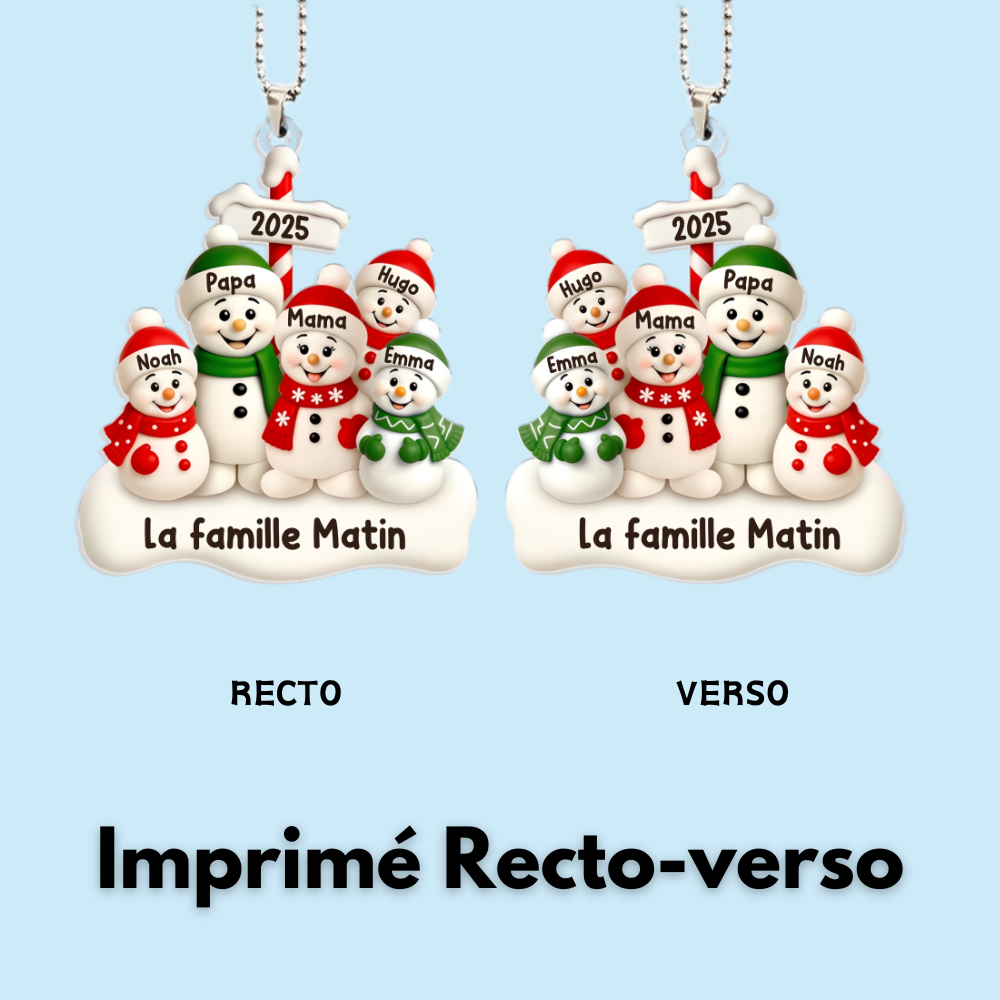 Orement en acrylique avec famille de bonhommes de neige Décoration de Noël personnalisée avec parents et 1 à 4 enfants