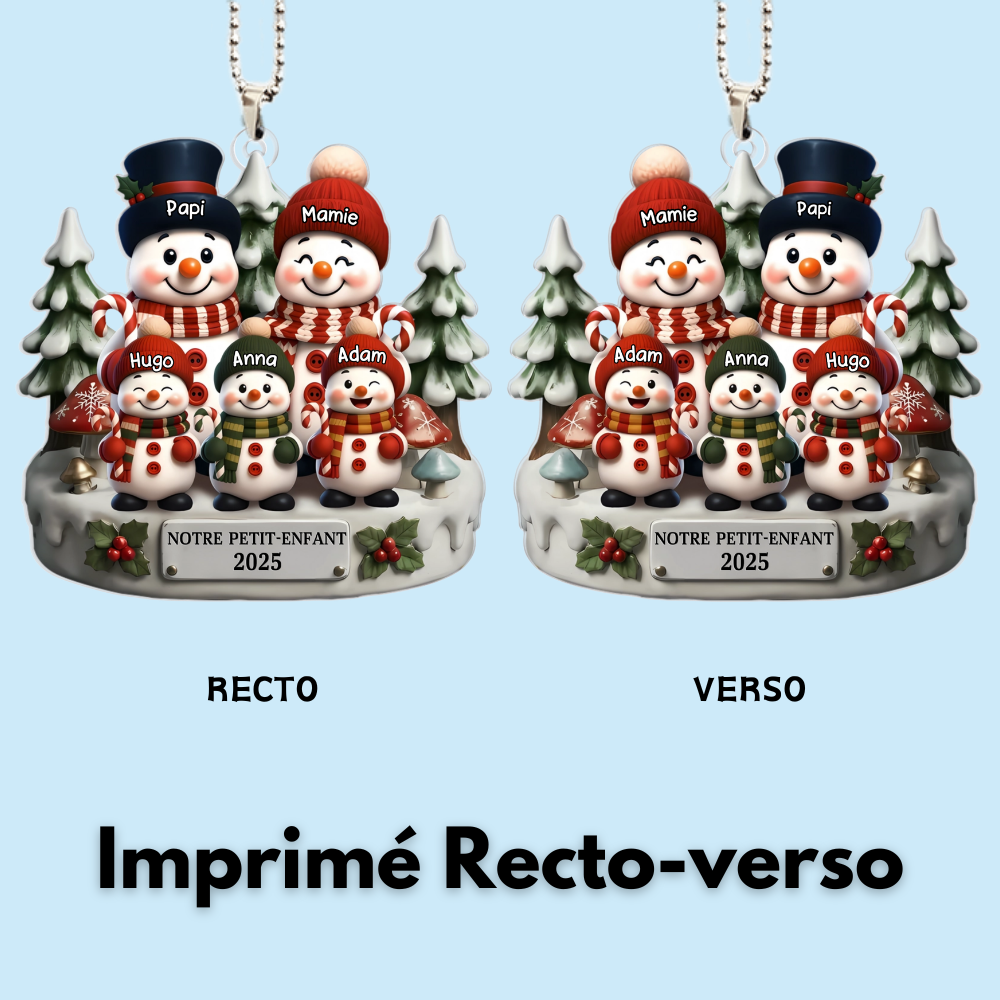 Orement en acrylique « Famille de bonhommes de neige » avec 1 à 10 enfants Décoration de Noël pour parents et grands-parents