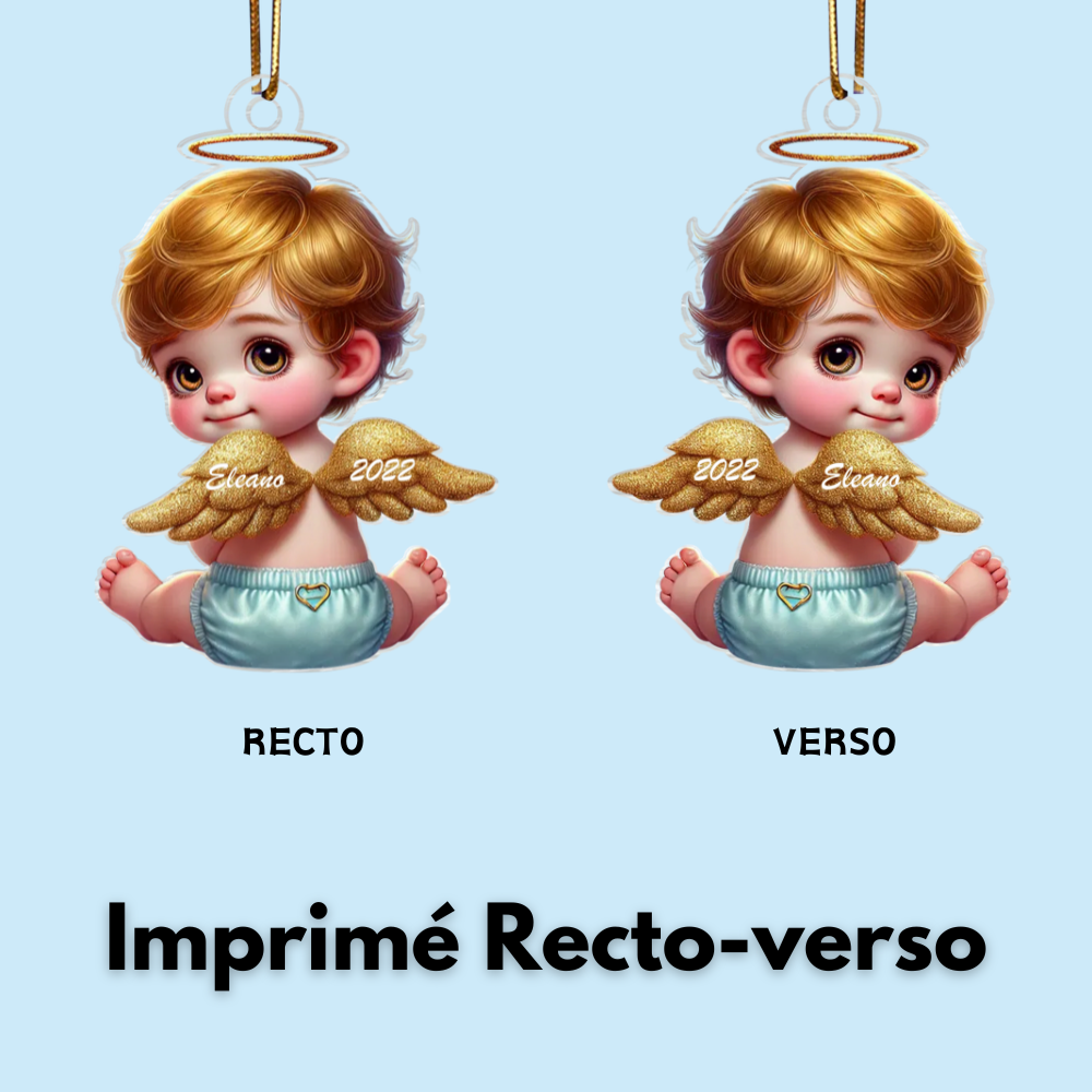 Ange pendentif acrylique pour bébé avec nom