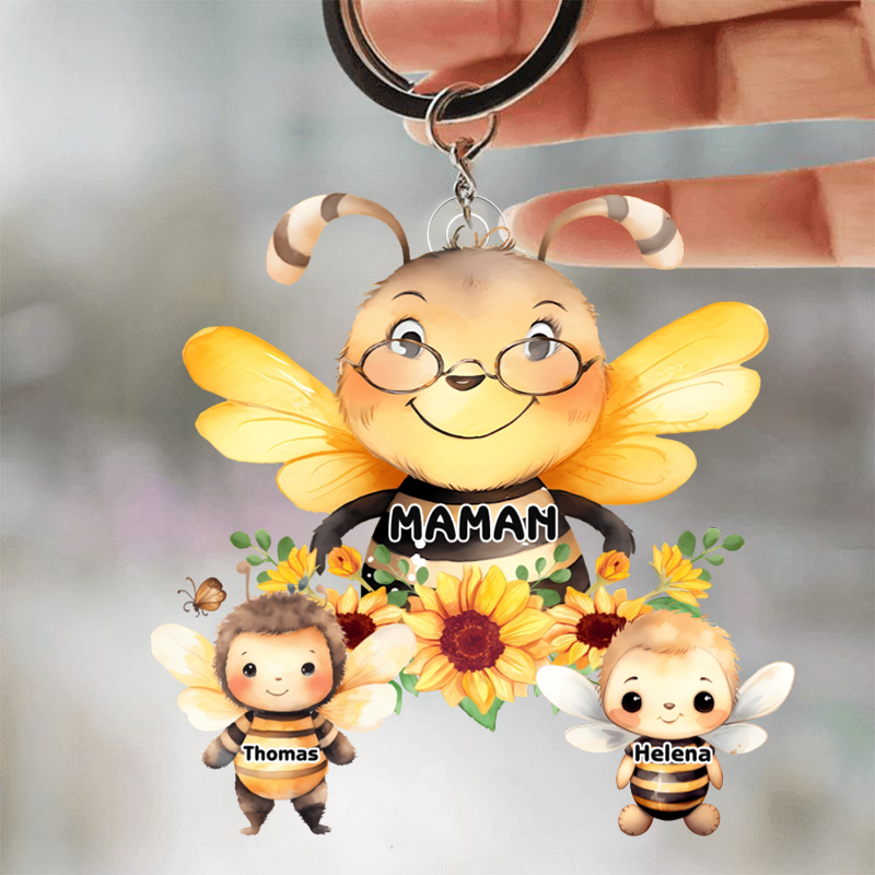 Porte-clés personnalisé avec des abeilles – Cadeau pour maman et mamie