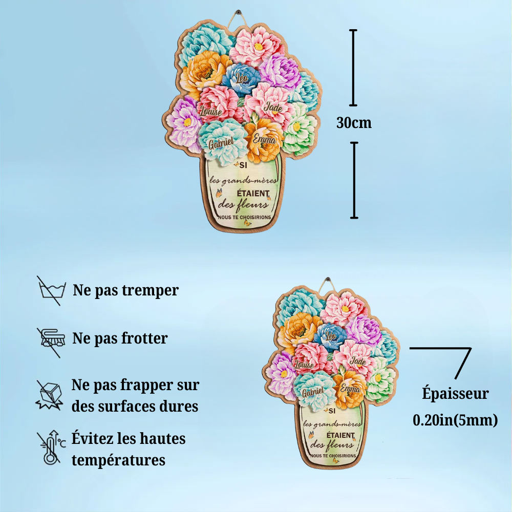 Pancarte en bois personnalisable avec vase Cadeau pour grand-mère