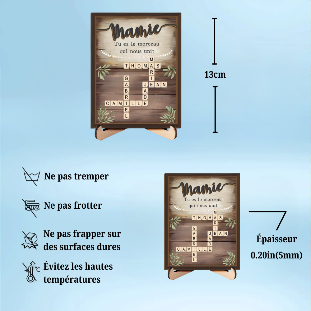Plaque en bois personnalisée à 2 couches avec mots croisés – Cadeau pour la famille