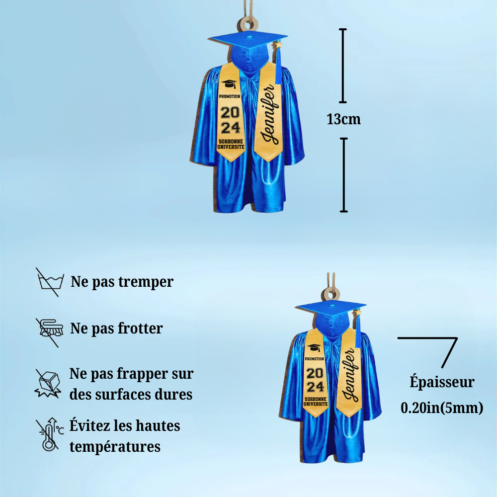 Ornement de graduation personnalisé en bois – Un souvenir unique de votre moment de réussite