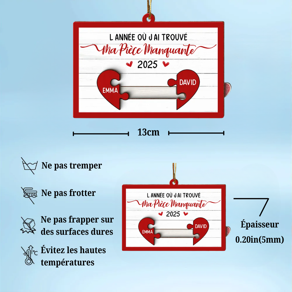 Tu es la pièce manquante-Orement coulissante personnalisée en forme de puzzle cœur – Cadeau de Noël pour Elle & Lui