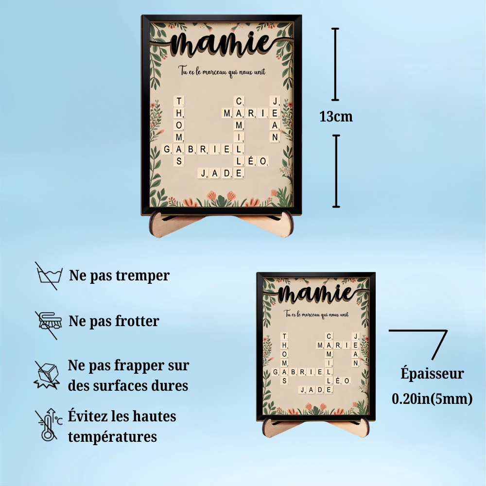 Plaque en bois personnalisée avec mots croisés – Cadeau pour Mamie et Papi