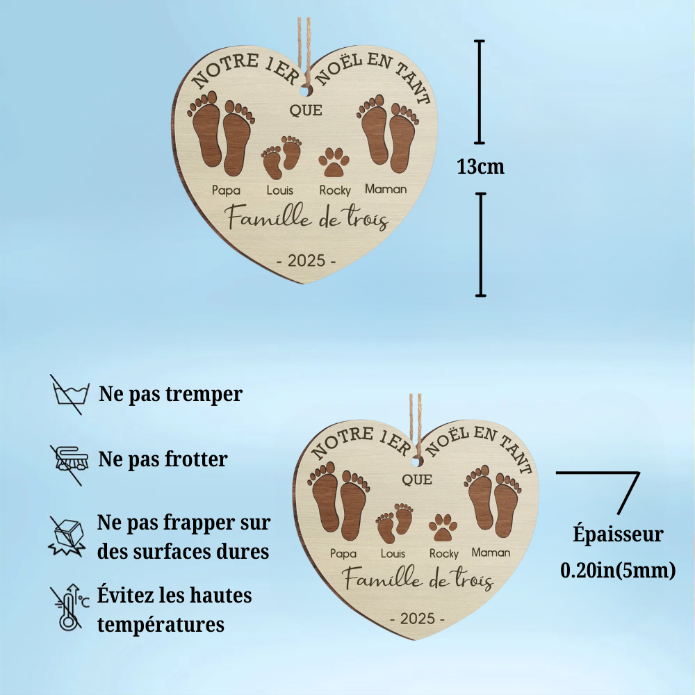 Notre Premier Noël en Famille de ... – Ornement en Bois Personnalisé avec Empreintes