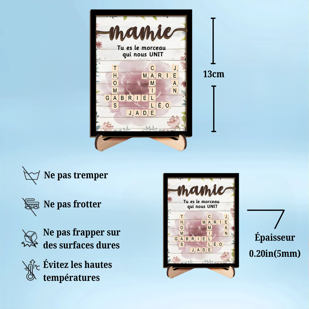 Plaque en bois personnalisée avec mots croisés