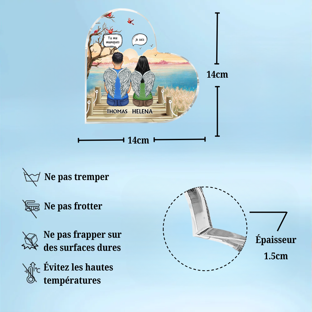 Cœur sur pied personnalisé avec texte et prénoms – Souvenir spécial