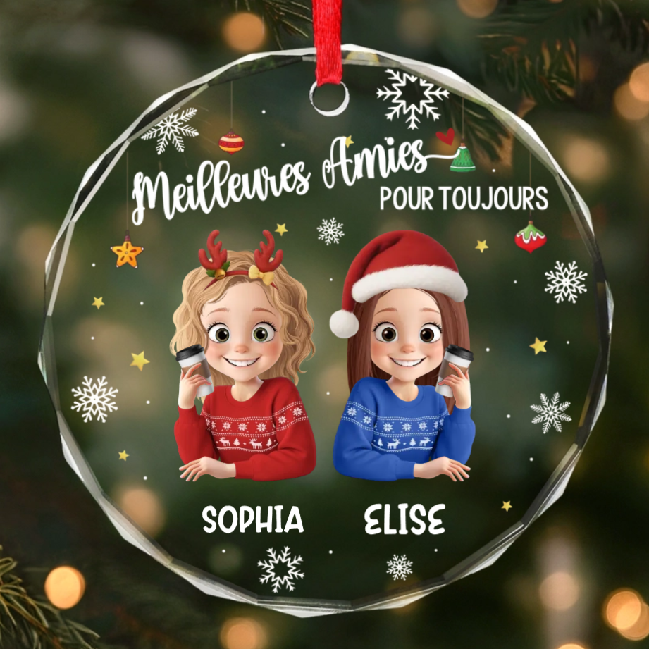 Décoration en verre personnalisée « Meilleures amies » – Décoration de Noël