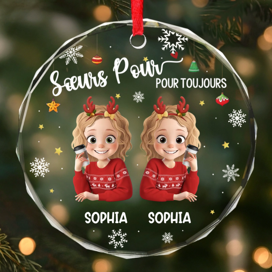 Décoration en verre personnalisée « Meilleures amies » – Décoration de Noël