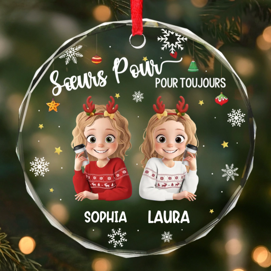 Décoration en verre personnalisée « Meilleures amies » – Décoration de Noël