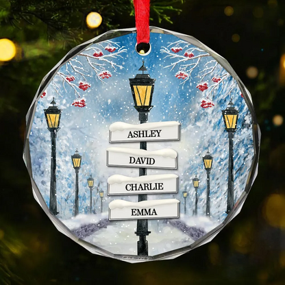 Ornement de Noël personnalisé "Chemin familial des lanternes de neige"
