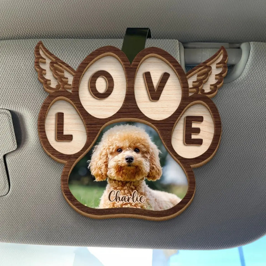 Empreinte de patte avec ailes – Clip pare-soleil personnalisé – Souvenir pour propriétaires d'animaux