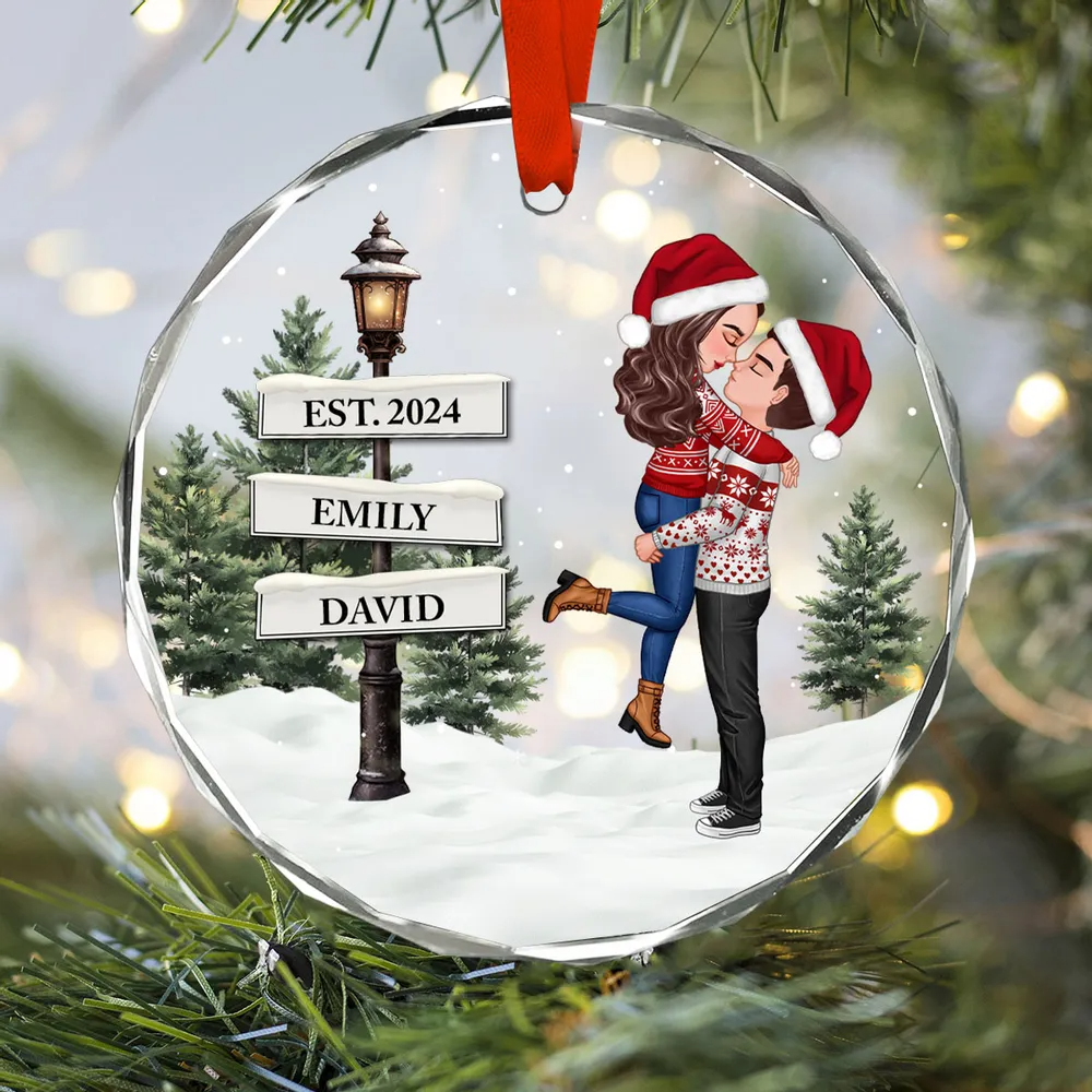 Ornement en verre - Décoration de Noël personnalisée pour couples