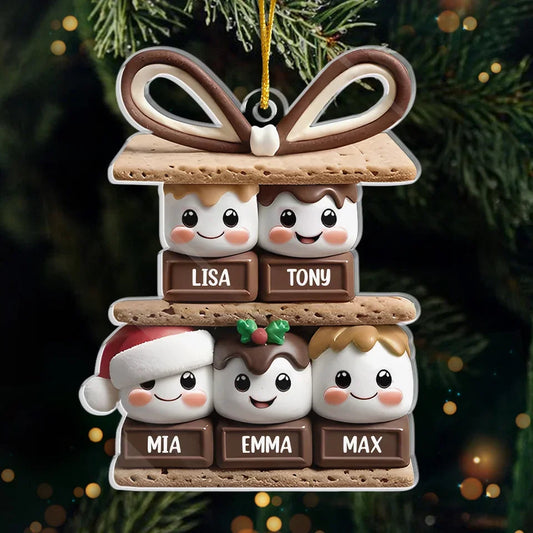 Pendentif de Noël personnalisé « Guimauve, joie en famille ».