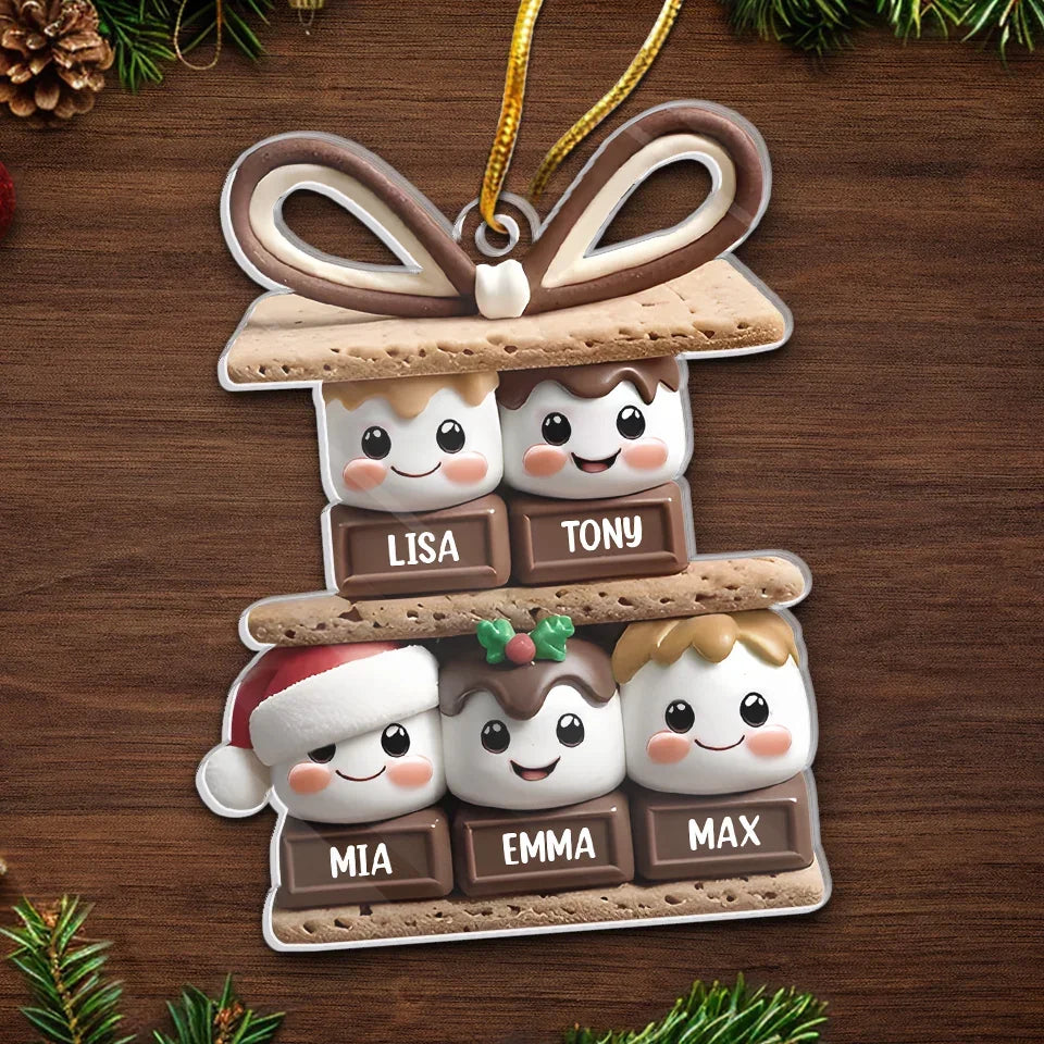 Pendentif de Noël personnalisé « Guimauve, joie en famille ».