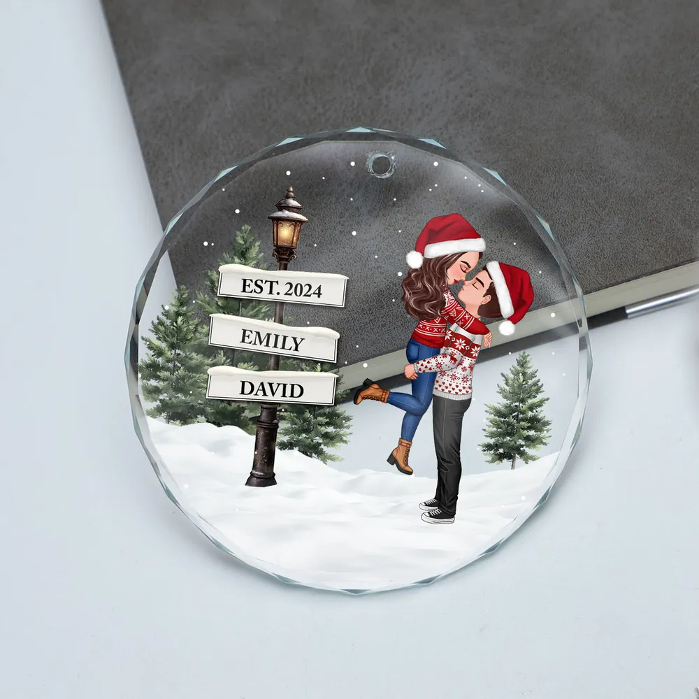 Ornement en verre - Décoration de Noël personnalisée pour couples